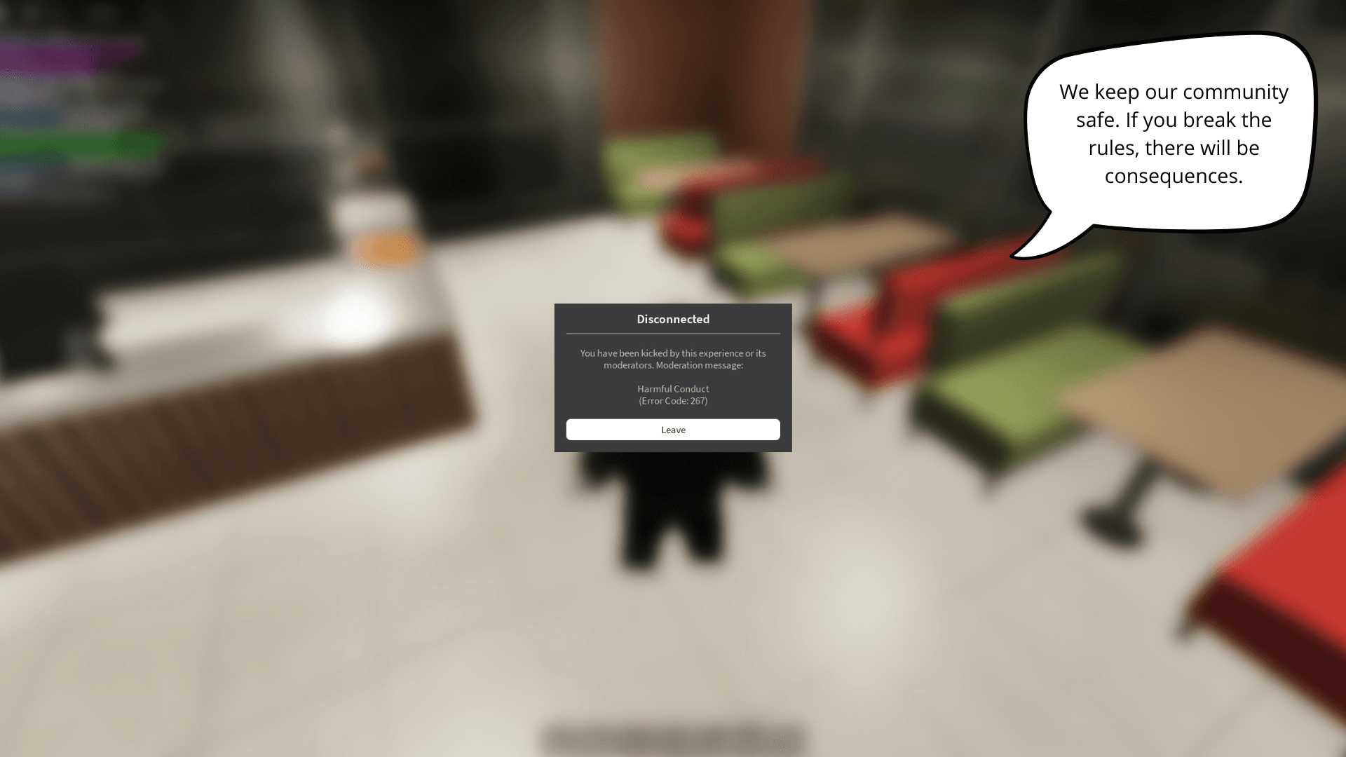 Player receiving a ban notification